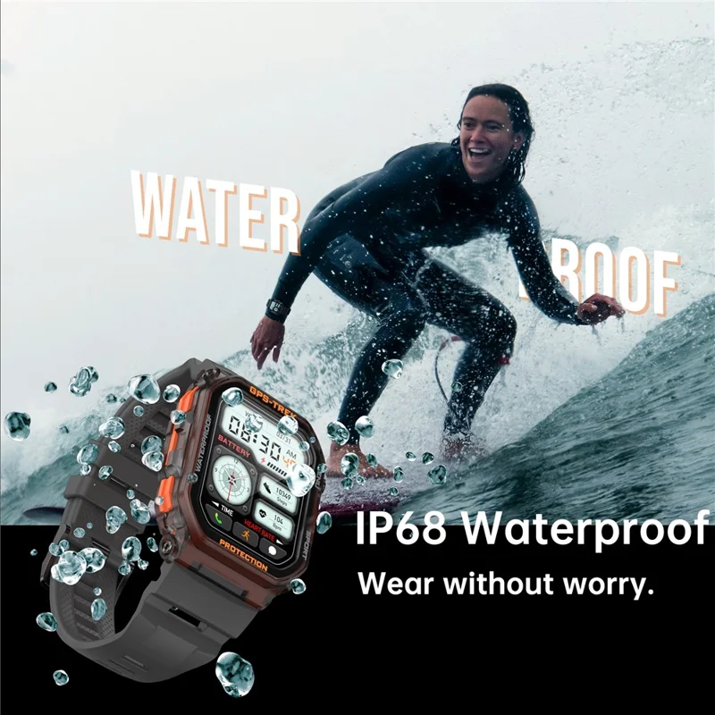 FT61 1.75 inch IPS GPS Smart Watch Bluetooth-compatible Calling Health Monitoring IP68 Waterproof - Black