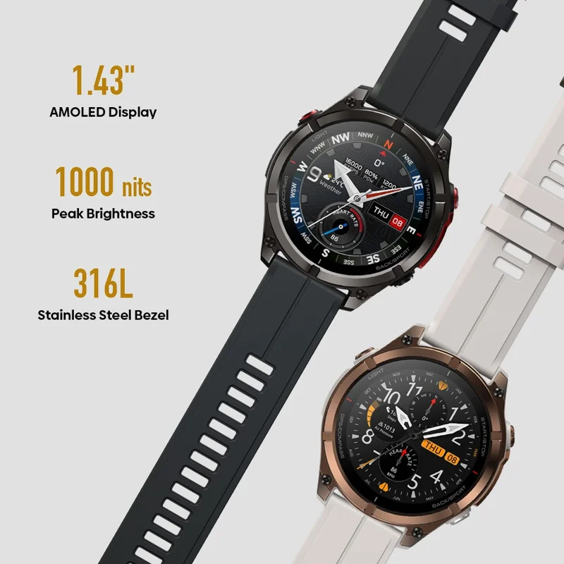 ZEBLAZE Stratos 4 Pro 1.43 inch AMOLED Smartwatch GPS Bluetooth-compatible Calling 5ATM Waterproof - Black