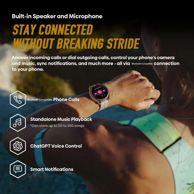 ZEBLAZE Stratos 4 Pro 1.43 inch AMOLED Smartwatch GPS Bluetooth-compatible Calling 5ATM Waterproof - Black