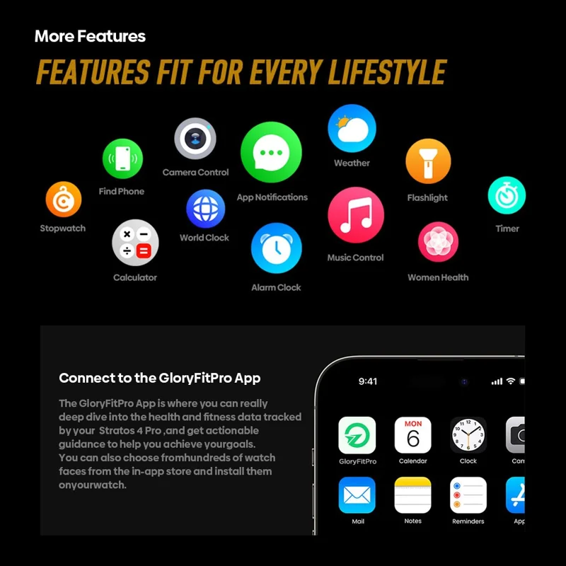 ZEBLAZE Stratos 4 Pro 1.43 inch AMOLED Smartwatch GPS Bluetooth-compatible Calling 5ATM Waterproof - Black