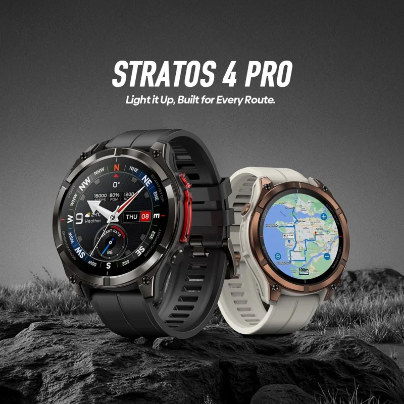 ZEBLAZE Stratos 4 Pro 1.43 inch AMOLED Smartwatch GPS Bluetooth-compatible Calling 5ATM Waterproof - Black
