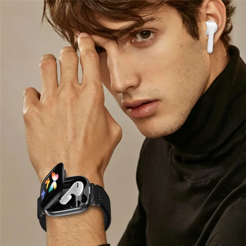 D22 2 in 1 Smart Watch Bluetooth-Compatible Earbuds 1.88 Inch Touch Screen AI Voice Assistant Real-Time Translation, Nylon Strap - Black
