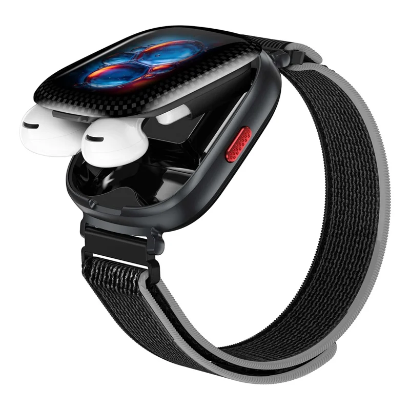 D22 2 in 1 Smart Watch Bluetooth-Compatible Earbuds 1.88 Inch Touch Screen AI Voice Assistant Real-Time Translation, Nylon Strap - Black