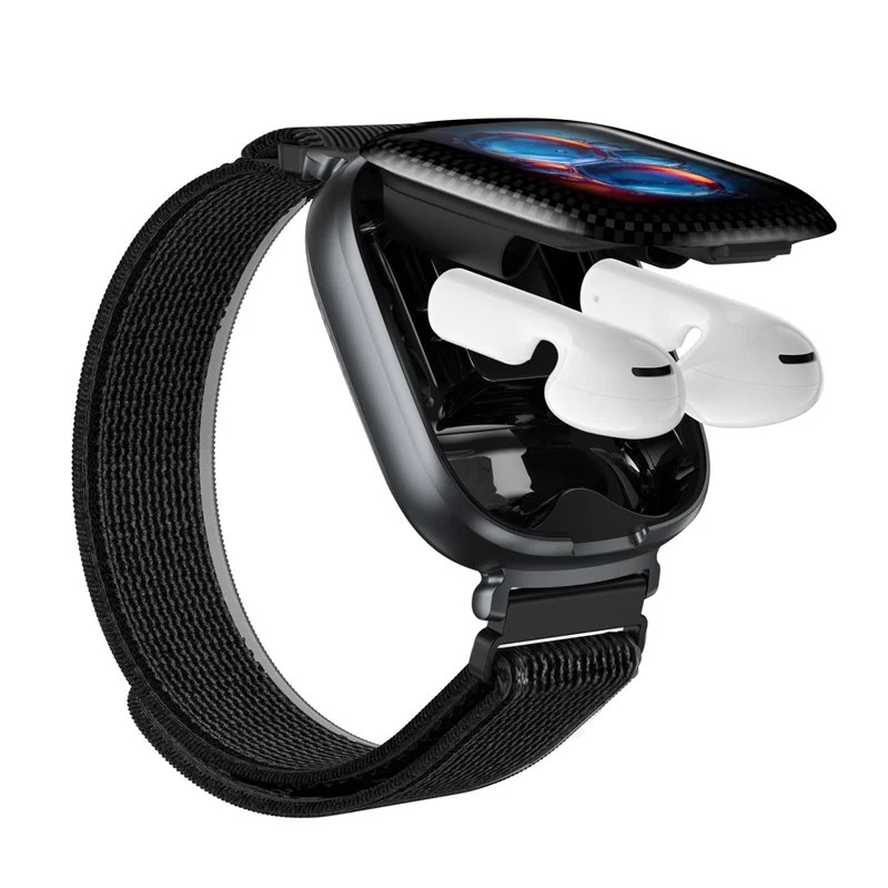 D22 2 in 1 Smart Watch Bluetooth-Compatible Earbuds 1.88 Inch Touch Screen AI Voice Assistant Real-Time Translation, Nylon Strap - Black