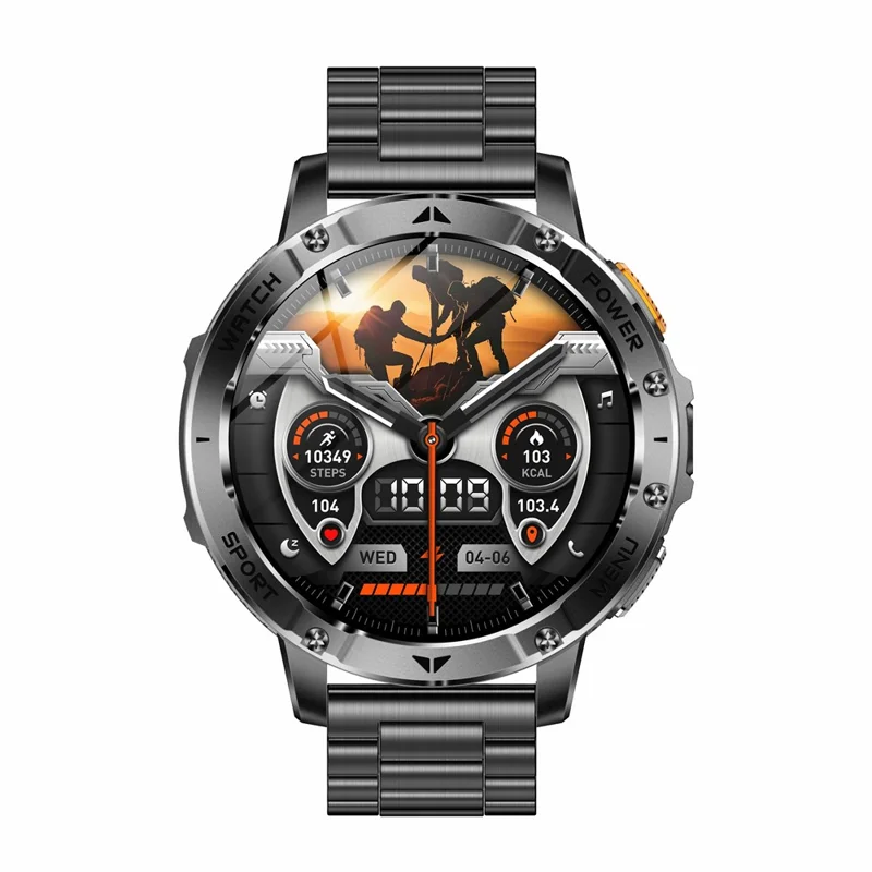 AK112 1.7 inch HD Bluetooth-compatible Calling Smart Watch 100+ Sports Modes, Steel Strap - Black
