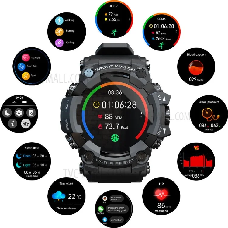 Lokmat Attaque Sports De Plein Air Smart Watch Santé Surveillance De La Santé Imperméable - Un Jean Bleu