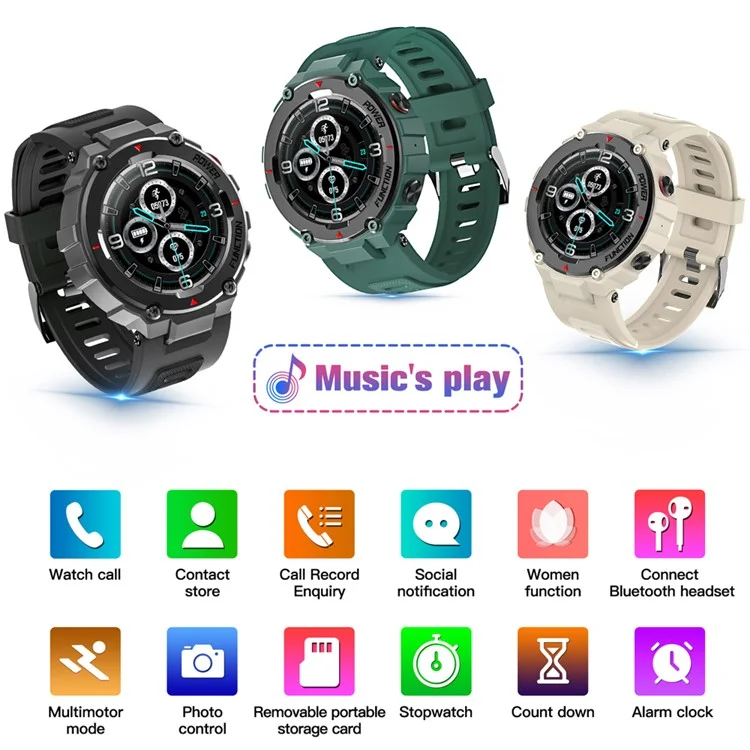 Reloj inteligente deportivo con Bluetooth, llamadas, fitness, IP68 resistente al agua, monitor de frecuencia cardíaca y presión arterial - Verde Militar 