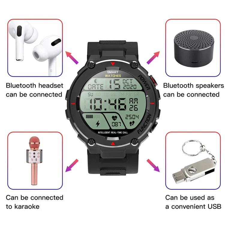 F26 Bluetooth Call Sport Fitness Smart Watch IP68 Wasserdichte Herzfrequenz Blutdruckmonitor Smartwatch - Armeegrün