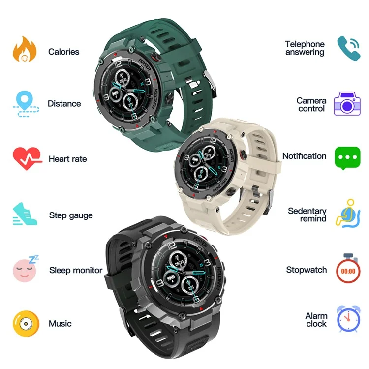 Reloj inteligente deportivo con Bluetooth, llamadas, fitness, IP68 resistente al agua, monitor de frecuencia cardíaca y presión arterial - Verde Militar 
