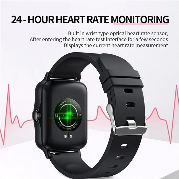 Ptone Sports Sports Fitness Square Smart Orologio Smart Impermeabile Bluetooth Heart Freed Frence Monitoraggio Smart Bracciale - Nero