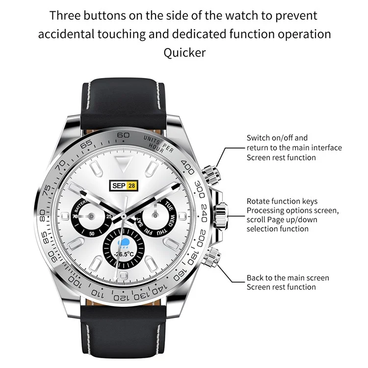 AW13 1.3inch Display Business Bracelet Heart Rate Monitoring Smart Watch for iOS Android, Stainless Steel Strap - Black