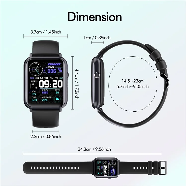 Q19 Pro 1.69 inch Temperature Detection Bluetooth Smart Watch Sports Tracker Heart Rate Sleep Health Monitoring Smart Bracelet - Gold