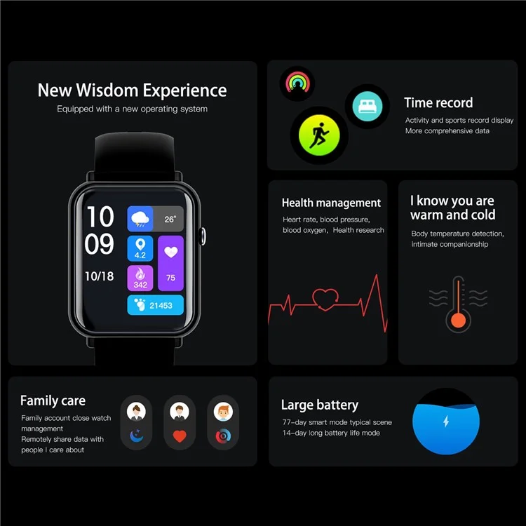 Q19 Pro 1.69 inch Temperature Detection Bluetooth-compatible Smart Watch Sports Tracker Heart Rate Sleep Health Monitoring Smart Bracelet - Gold