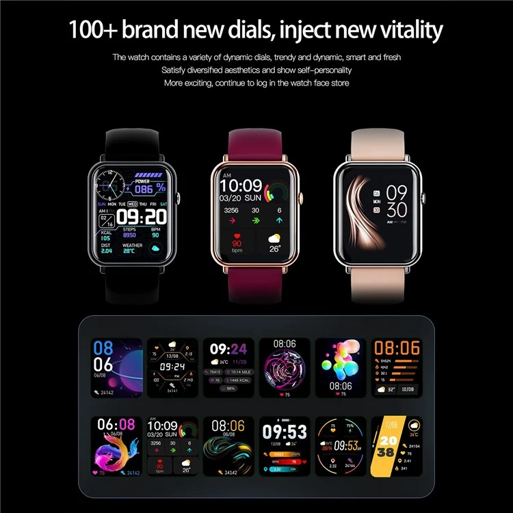 Q19 Pro 1.69 inch Temperature Detection Bluetooth-compatible Smart Watch Sports Tracker Heart Rate Sleep Health Monitoring Smart Bracelet - Gold