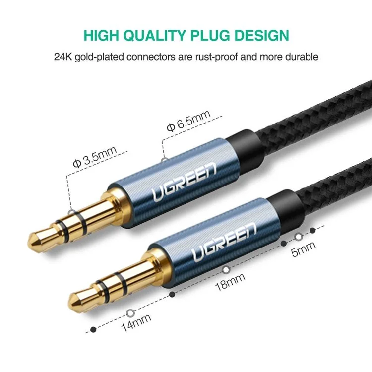 Ugreen 10688 3 Mètres 3,5 mm Mâle à Mâle Hâle Câble Audio Stéréo Durable et Robuste Pour Smartphone / Lecteur Mp3 / Tablette / Voiture