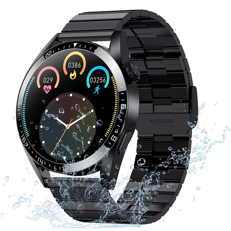 I39 1.28 Дюйма Bluetooth Call Smart Watch Reade Rate Monitor Music Control IP67 Водонепроницаемый Фитнес-браслет, Стальной Ремешок - Чернить