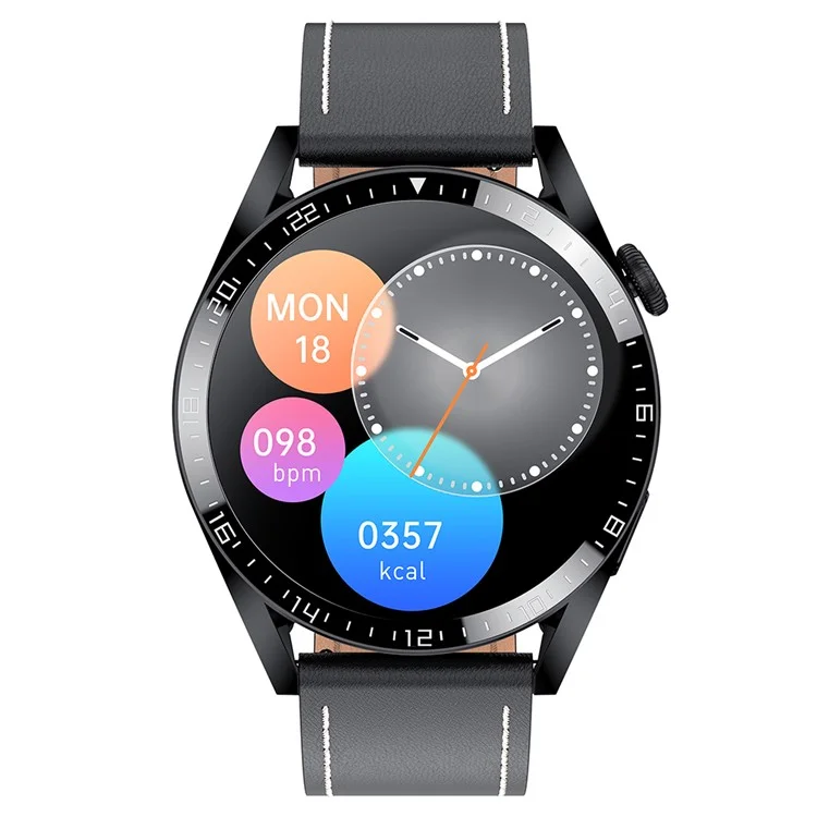 I39 1.28 Дюймовый Круглый Полный Сенсорный Экран Smart Watch Music Control Control Bluetooth Call Монитор Сердечных Сокращений Спортивная Наручная Чашка, Кожаный Ремешок - Чернить