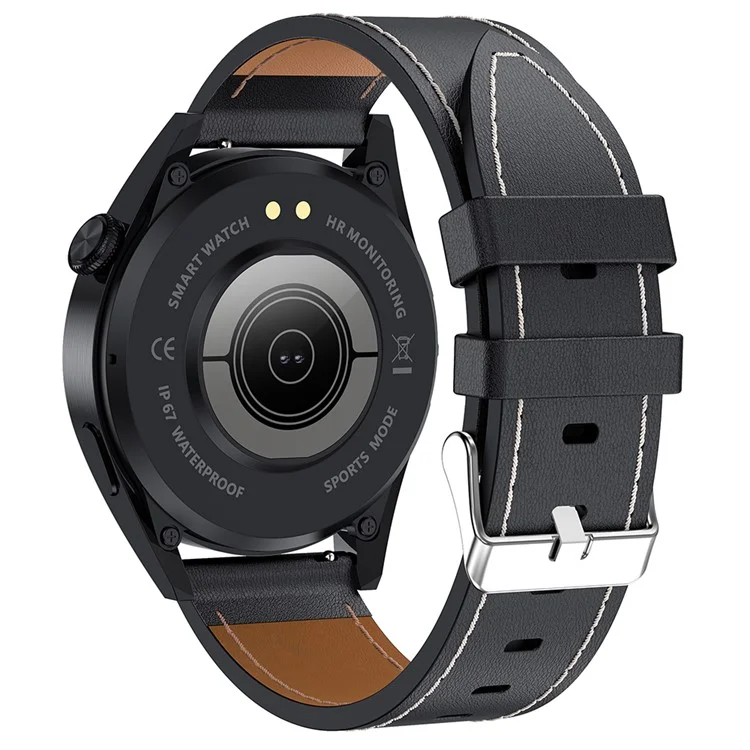 I39 1.28 Дюймовый Круглый Полный Сенсорный Экран Smart Watch Music Control Control Bluetooth Call Монитор Сердечных Сокращений Спортивная Наручная Чашка, Кожаный Ремешок - Чернить