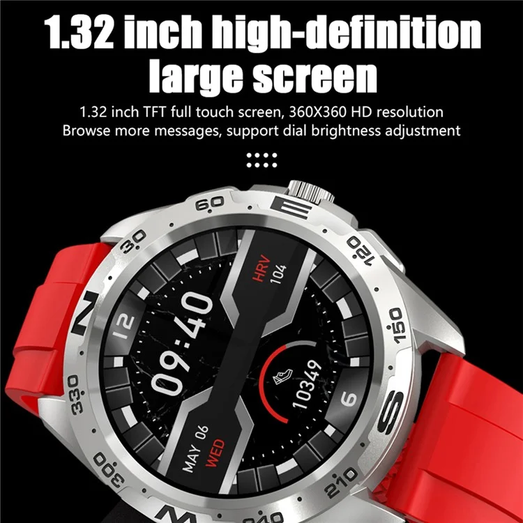 i32 1.32 inch TFT Touch Screen Smart Watch Heart Rate Blood Pressure Monitor Message Reminder Fitness Tracker Watch, Leather Strap - Grey