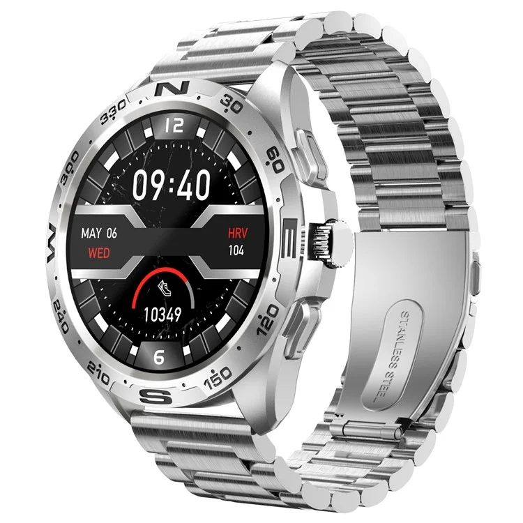 i32 IP67 Waterproof 1.32 inch Fitness Bracelet Heart Rate Blood Pressure Real-time Monitor Message Reminder Smart Watch, Steel Strap - Silver