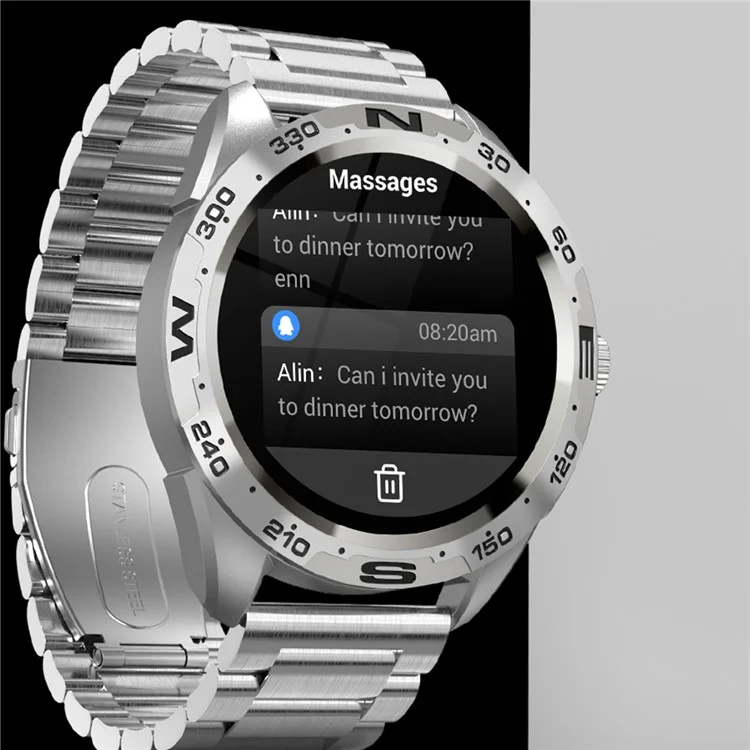 i32 IP67 Waterproof 1.32 inch Fitness Bracelet Heart Rate Blood Pressure Real-time Monitor Message Reminder Smart Watch, Steel Strap - Silver