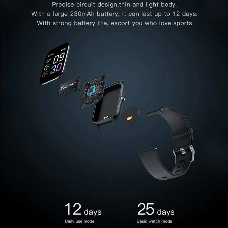 GTS2 1.7 inch TFT Color Screen Smart Bracelet 100 Exercise Modes Heart Rate Blood Pressure Sleep Monitor Wrist Watch - Black