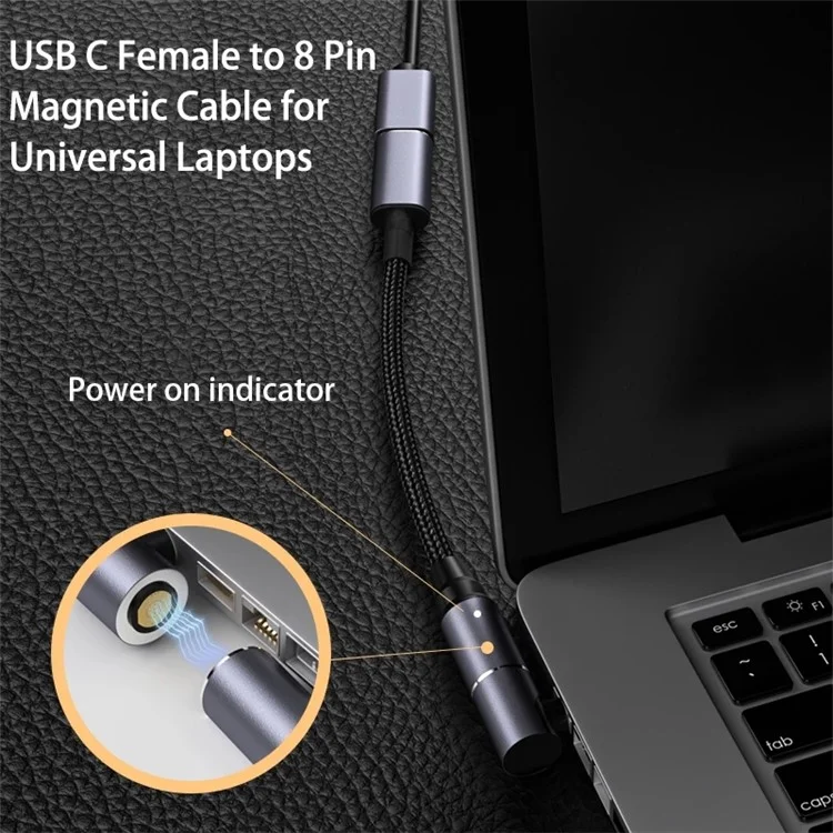 Pour Lenovo Asus Toshiba Chargeur d'ordinateur portable universel Câble convertisseur magnétique femelle USB Type-C vers 5,5 mm * 2,5 mm mâle Prise en charge de la charge rapide 100 W