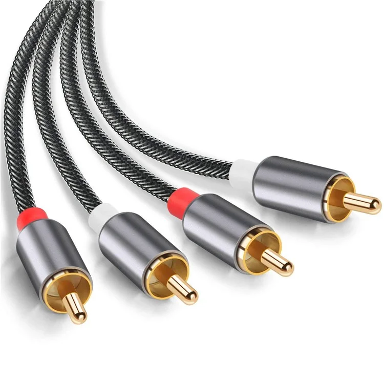3m Dual RCA Male to Dual RCA Male Gold-plated Jack Connection Cable Nylon Braided Cord