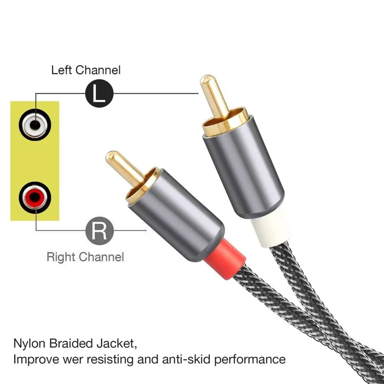 3m Dual RCA Male to Dual RCA Male Gold-plated Jack Connection Cable Nylon Braided Cord