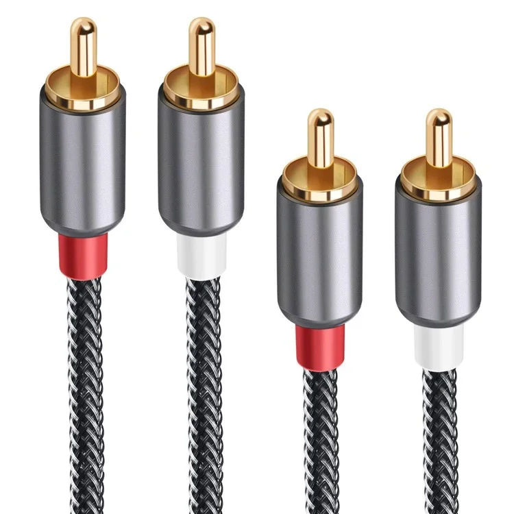 3m Dual RCA Male to Dual RCA Male Gold-plated Jack Connection Cable Nylon Braided Cord