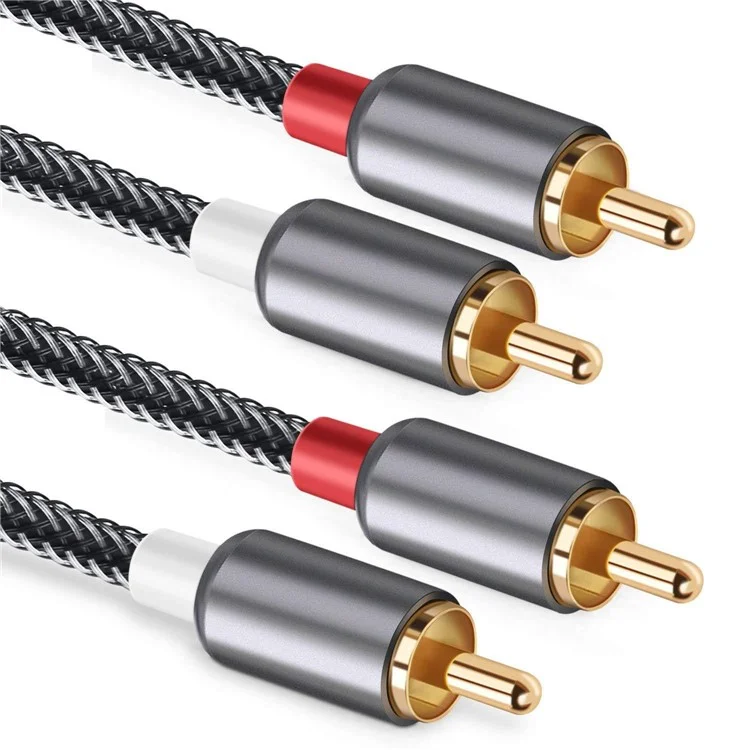 3m Dual RCA Male to Dual RCA Male Gold-plated Jack Connection Cable Nylon Braided Cord