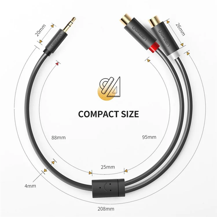 UGREEN 10547 0.25-Meter 3.5mm AUX Male to 2RCA Female RCA Y-Splitter Audio Adapter Connector Cord for Smartphones/Speakers/Tablets/HDTV/MP3 Players