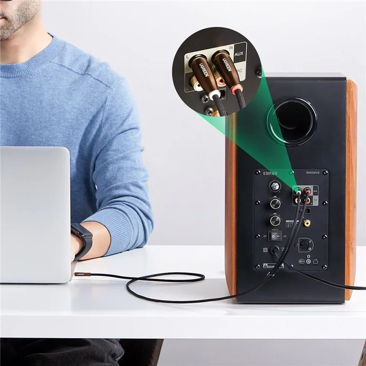 Ugreen 80845 1 Meter Tangle-Free Reversible 3,5-mm-Stecker Auf 2RCA-Stereo-Audio-Adapter Für Smartphones / Lautsprecher / Hi-Fi-Verstärker / HDTV / MP3-Player