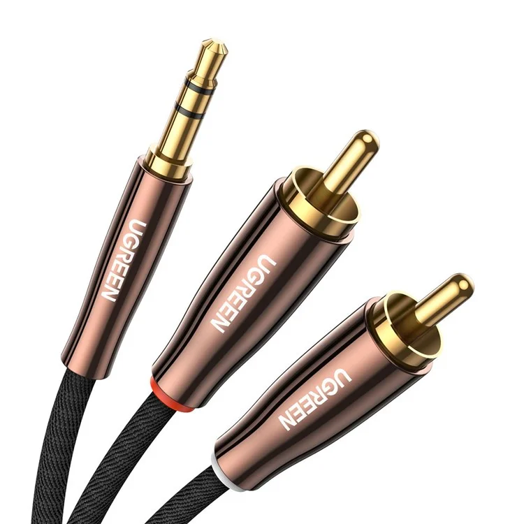 UGreen 80849 5-medidores Reversíveis Hi-Fi 3.5mm A 2RCA Cabo De Áudio Trançado Reto Masculino Para Smartphones / Alto-falantes / Hi-fi Amplificador / HDTV / MP3 Players