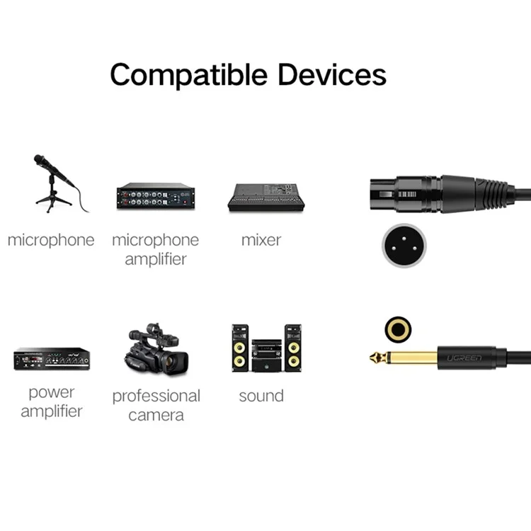 Ugreen 3m Para Alto -falantes de Microfone Consoles de Som Amplificador de 6,35 mm TRS Para Canhão XLR Cabo de Áudio