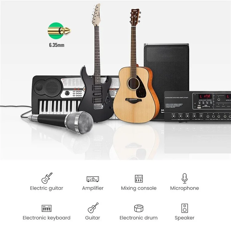 UGREEN 40813 Câble audio droit vers droit de 5 mètres avec fiche jack 6,35 mm mâle pour guitare électrique/basse/mandoline électrique