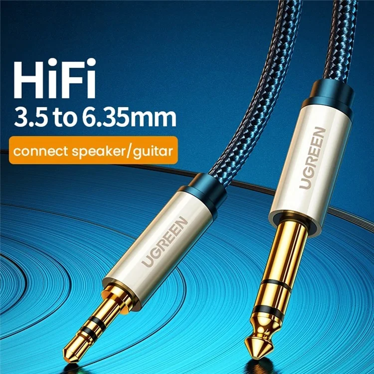 UGREEN 40802 1 Meter 3.5 mm 1/8" TRS auf 6.35 mm 1/4" TS genähter Audioadapterkabel für Mobiltelefone/Verstärker/Heimkino