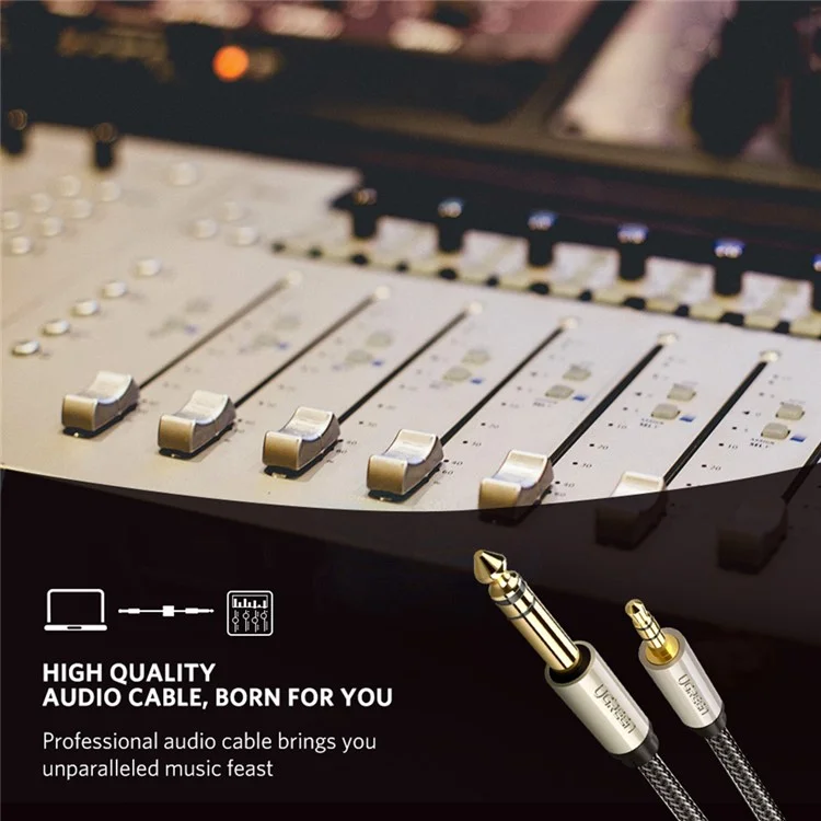 UGREEN 40802 1 Meter 3.5 mm 1/8" TRS auf 6.35 mm 1/4" TS genähter Audioadapterkabel für Mobiltelefone/Verstärker/Heimkino