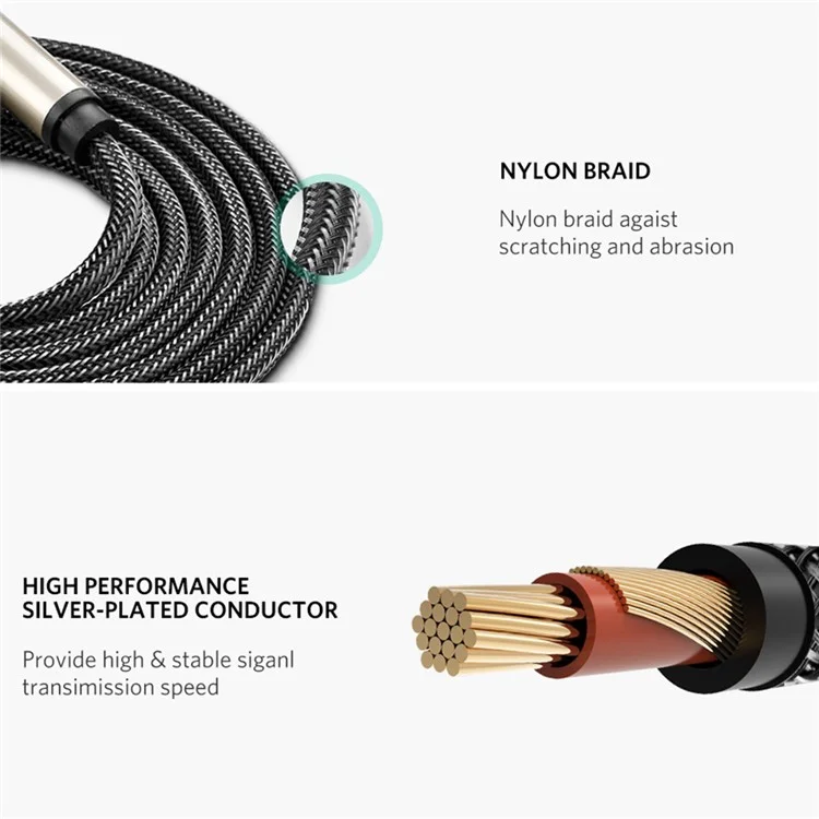 UGREEN 40802 1 Meter 3.5 mm 1/8" TRS auf 6.35 mm 1/4" TS genähter Audioadapterkabel für Mobiltelefone/Verstärker/Heimkino
