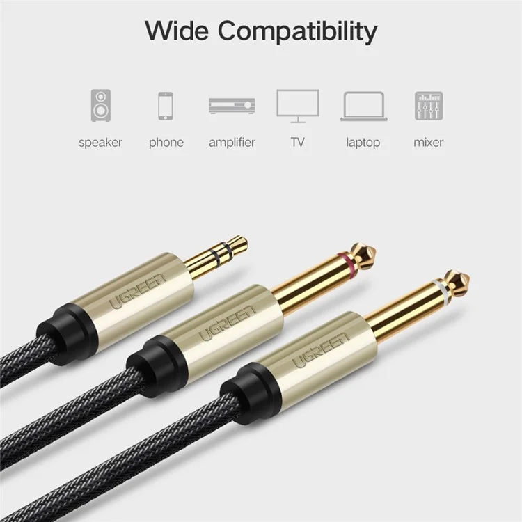 Ugreen 40791 1,5-Meter 3,5 Mm 1/8 "männlich TTs Bis 2 X 6,35mm 1/4" Männliche TS-Stereo-Audiokabel Y Splitter Für Zellphones / Verstärker / Heimkino