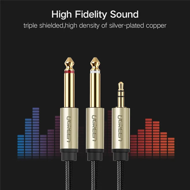 Ugreen 40791 1,5-Meter 3,5 Mm 1/8 "männlich TTs Bis 2 X 6,35mm 1/4" Männliche TS-Stereo-Audiokabel Y Splitter Für Zellphones / Verstärker / Heimkino