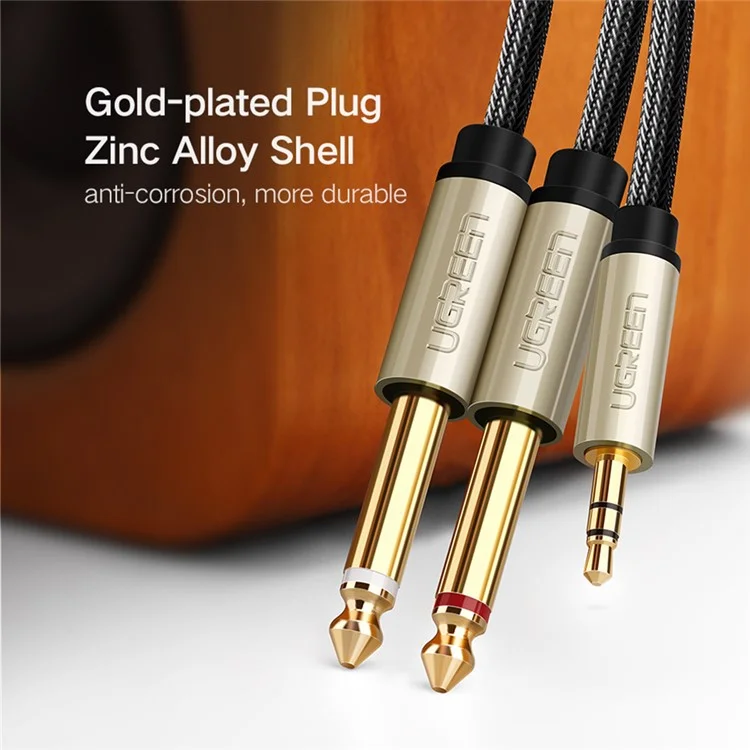 Ugreen 40791 1,5-Meter 3,5 Mm 1/8 "männlich TTs Bis 2 X 6,35mm 1/4" Männliche TS-Stereo-Audiokabel Y Splitter Für Zellphones / Verstärker / Heimkino