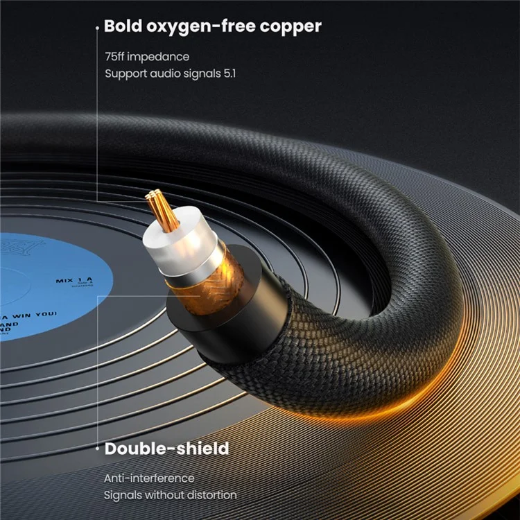 UGREEN 2m RCA Male to RCA Male Digital Coaxial Audio Cable Subwoofer Speaker Braided Cord for DVD/TV/Amplifier