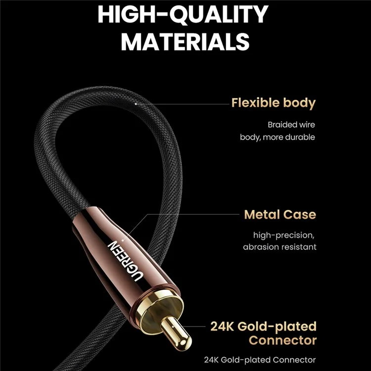 UGREEN 2m RCA Male to RCA Male Digital Coaxial Audio Cable Subwoofer Speaker Braided Cord for DVD/TV/Amplifier