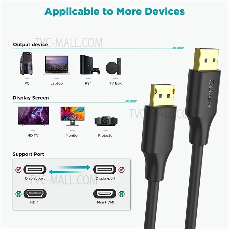 Кабель QGEEM QG-HD16 DisplayPort 1.2 4K/60 Гц DP to DP 1.8 м для HDTV, монитора, проектора