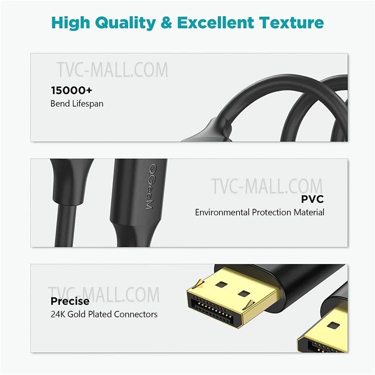 Кабель QGEEM QG-HD16 DisplayPort 1.2 4K/60 Гц DP to DP 1.8 м для HDTV, монитора, проектора