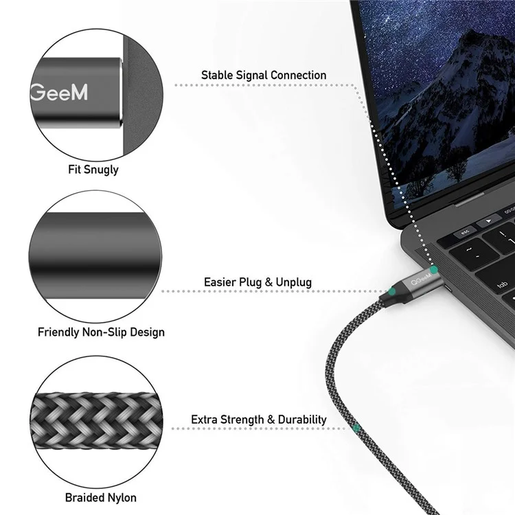 QGEEM QG-UA13 1.8m Type-C Male to DP Male Nylon Braided Cable 4K/60Hz TV Monitor Connection Cable