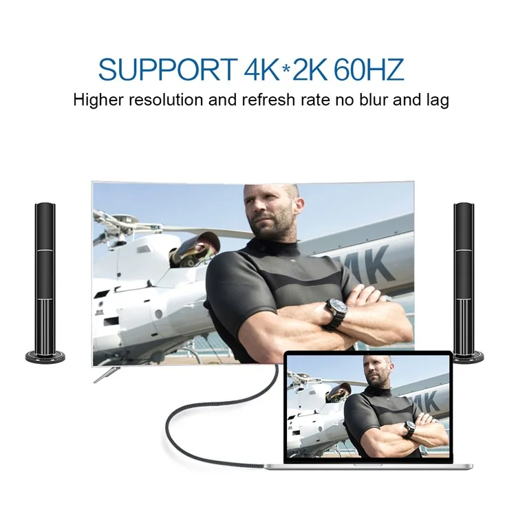 QGEEM QG-UA13 3m Type-C Male to DP Male Nylon Braided Cable 4K/60Hz HD DisplayPort TV Monitor Connection Cord