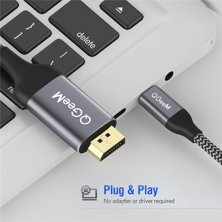 QGEEM QG-UA13-12 Adaptateur mâle Type-C vers mâle DP Câble convertisseur USB-C vers DP en nylon tressé 4K/60Hz pour téléphones portables Ordinateurs 1,2 m