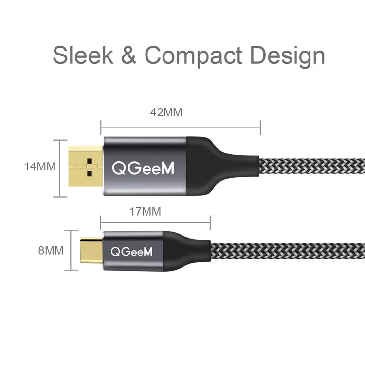QGEEM QG-UA13-12 Adaptateur mâle Type-C vers mâle DP Câble convertisseur USB-C vers DP en nylon tressé 4K/60Hz pour téléphones portables Ordinateurs 1,2 m